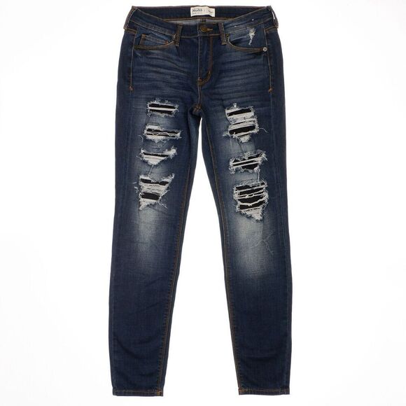 Mudd Jeans Juniors Size 7 Skinny Distressed Patched Stretch Blue Denim 28 x 28.5 - Picture 1 of 9